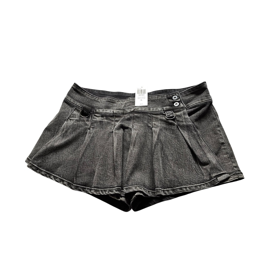 Social Collision Pleated Denim Skort XL Grey Washed D-Ring Side Button Skirt